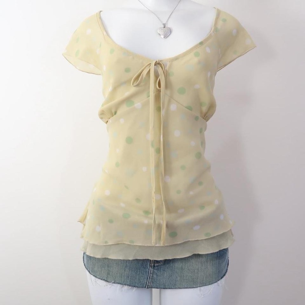 Light Yellow Polka Dot Tie-Front Women's Blouse